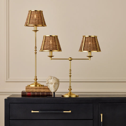 Deauville Table Lamp by Currey and Company in polished brass, natural. Made from metal, seagrass in a cottage & farmhouse style.