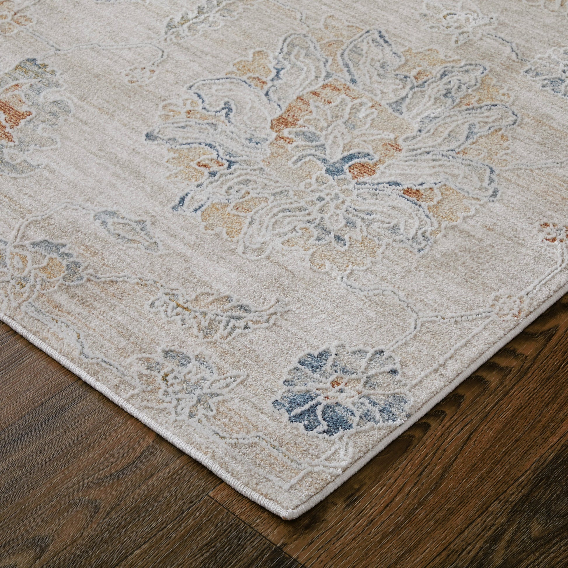 Pasha Transitional & Botanical Rug - 39M9F by Feizy in taupe, ivory, blue. Made from polyester in a unique style.