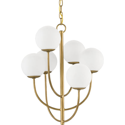 Sunnylands Chandelier by Currey and Company in brass. Made from wrought iron, glass in a modern style.