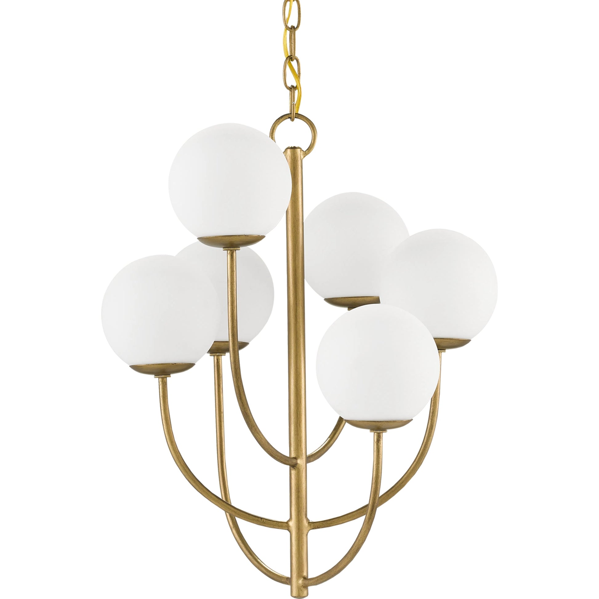 Sunnylands Chandelier by Currey and Company in brass. Made from wrought iron, glass in a modern style.