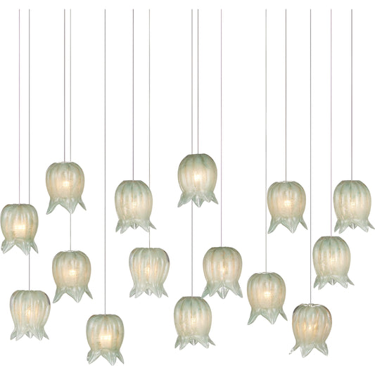 Polpo 15-Light Linear Multi-Drop Pendant by Currey and Company. Made from art glass, metal in a modern style.