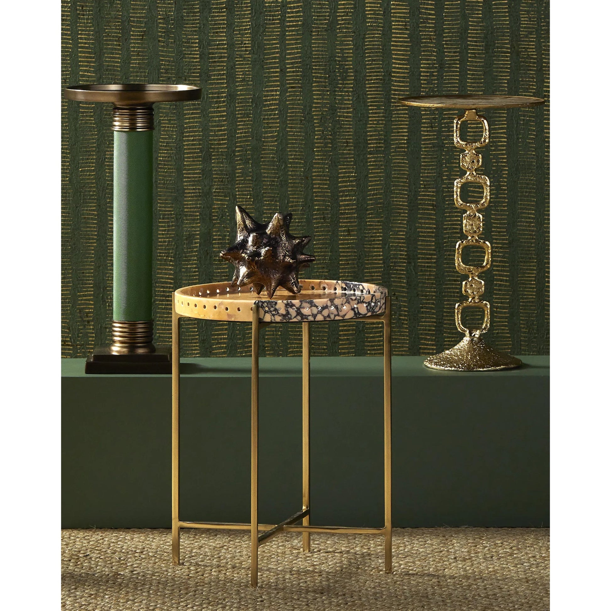Jacks Object Set by Currey and Company in antique brass. Made from scorched bronze in a modern style.