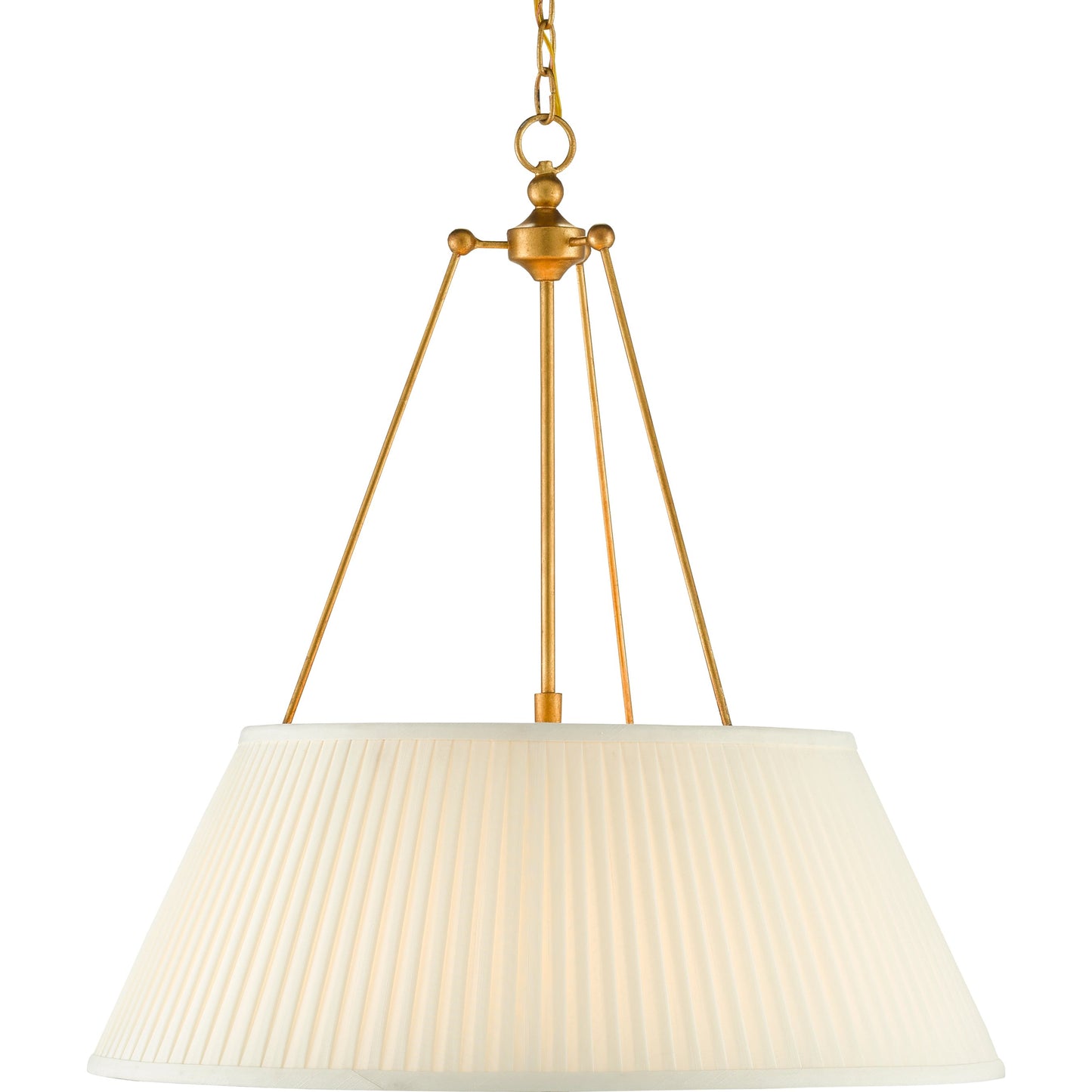 008 SI-1894408 | Primary Silo | Lytham Pendant by Currey and Company in antique gold leaf, white. Made from wrought iron, fabric in a traditional style.