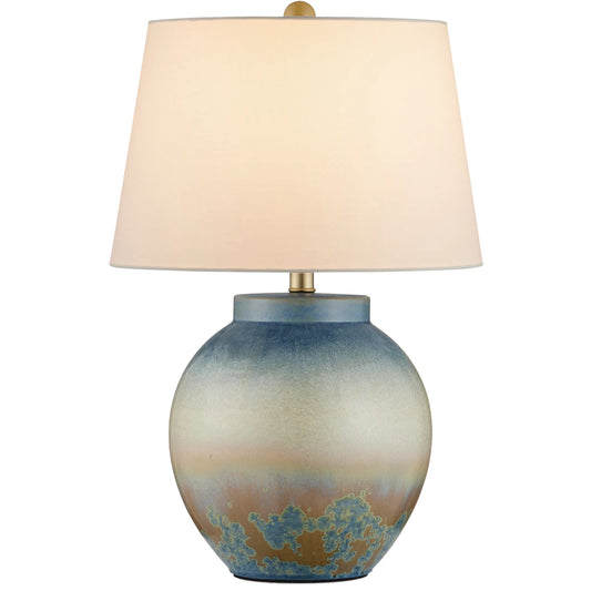 Dawning Table Lamp by Currey and Company in yellow, blue. Made from ceramic in a unique style.