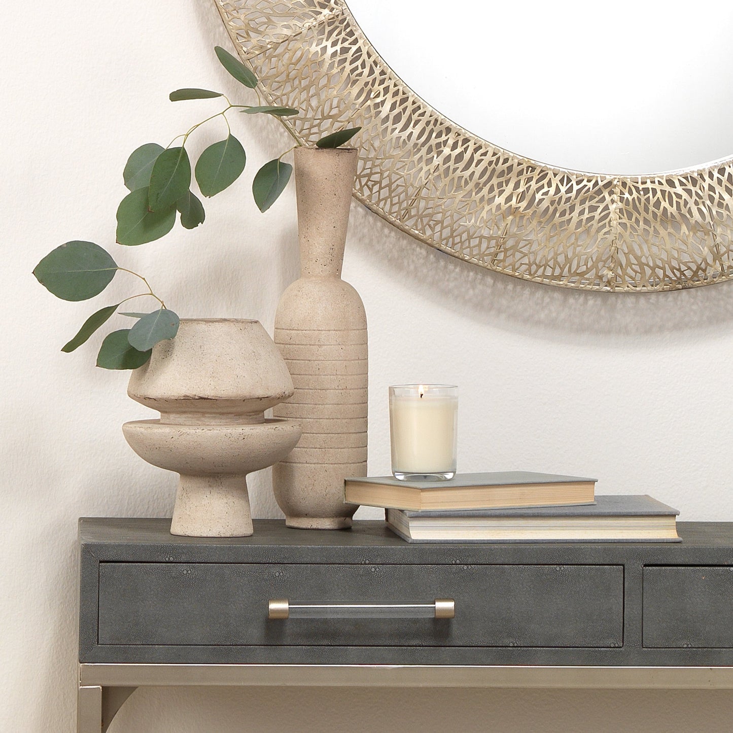 006 SI-1822190 | Lifestyle | Foundation Decorative Vase by Jamie Young in cream. Made from ceramic in a modern style.