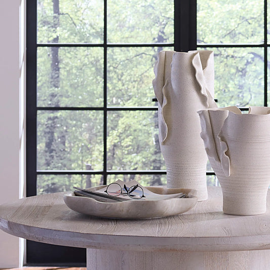 Frill Bowl by Jamie Young in white and white marble. Made from marble in a unique style.