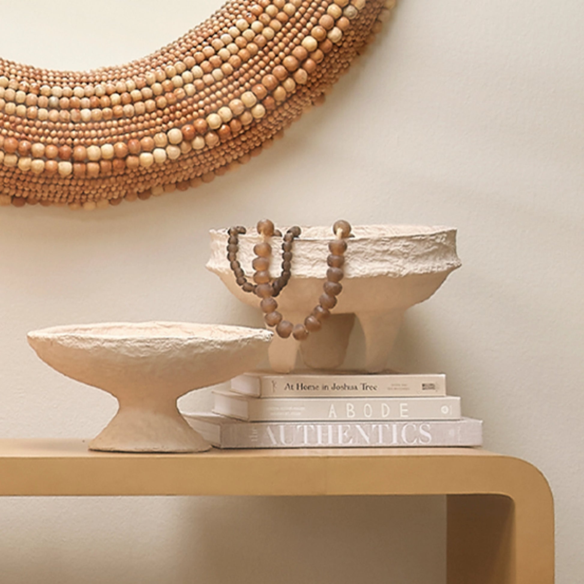 Garden Pedestal Bowl by Jamie Young in cream. Made from cotton mache in a modern style.