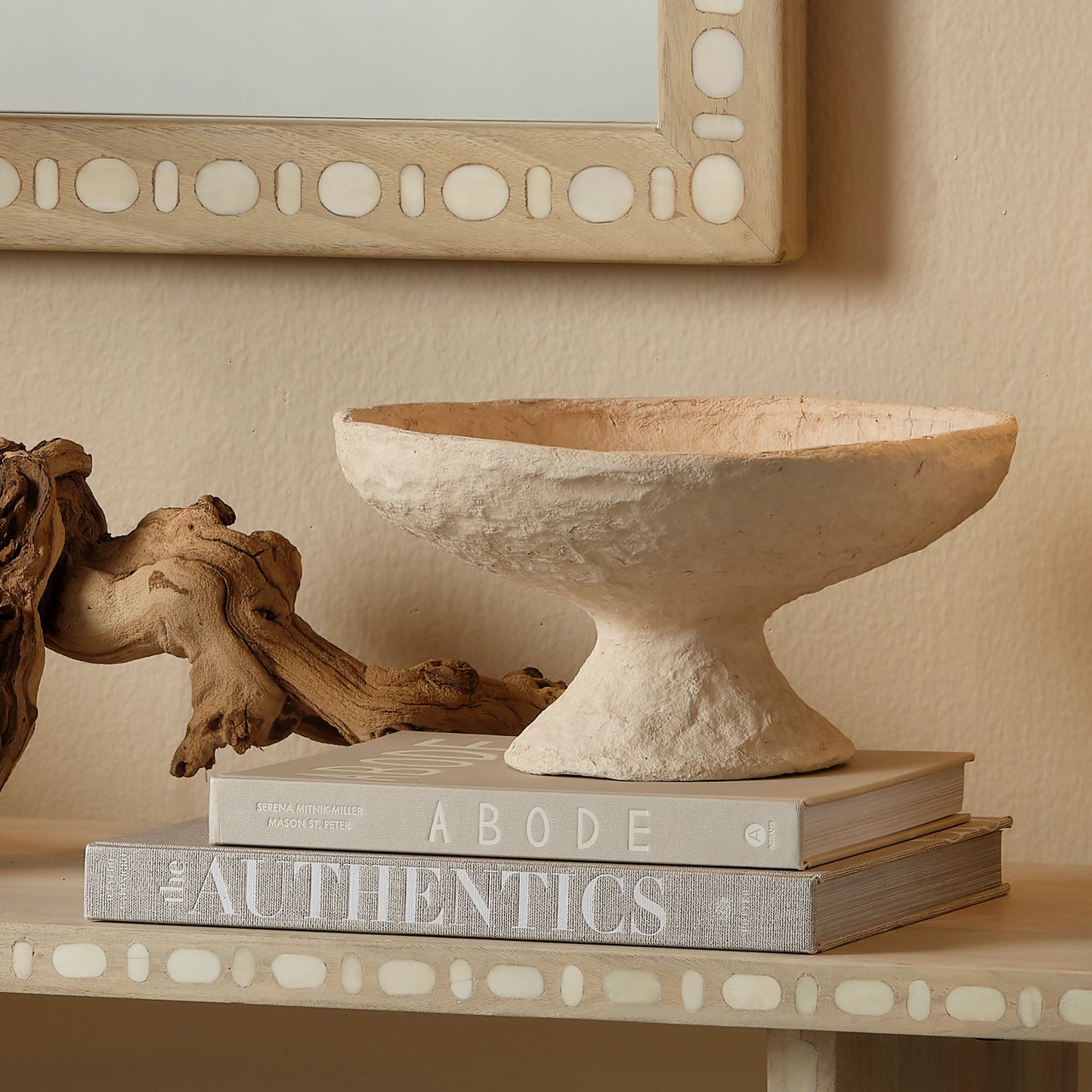 006 SI-2018891 | Lifestyle | Garden Pedestal Bowl by Jamie Young in cream. Made from cotton mache in a modern style.