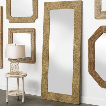 Harbor Floor Mirror by Jamie Young in natural seagrass. Made from seagrass in a coastal style.
