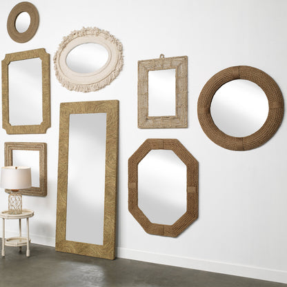 Harbor Floor Mirror by Jamie Young in natural seagrass. Made from seagrass in a coastal style.