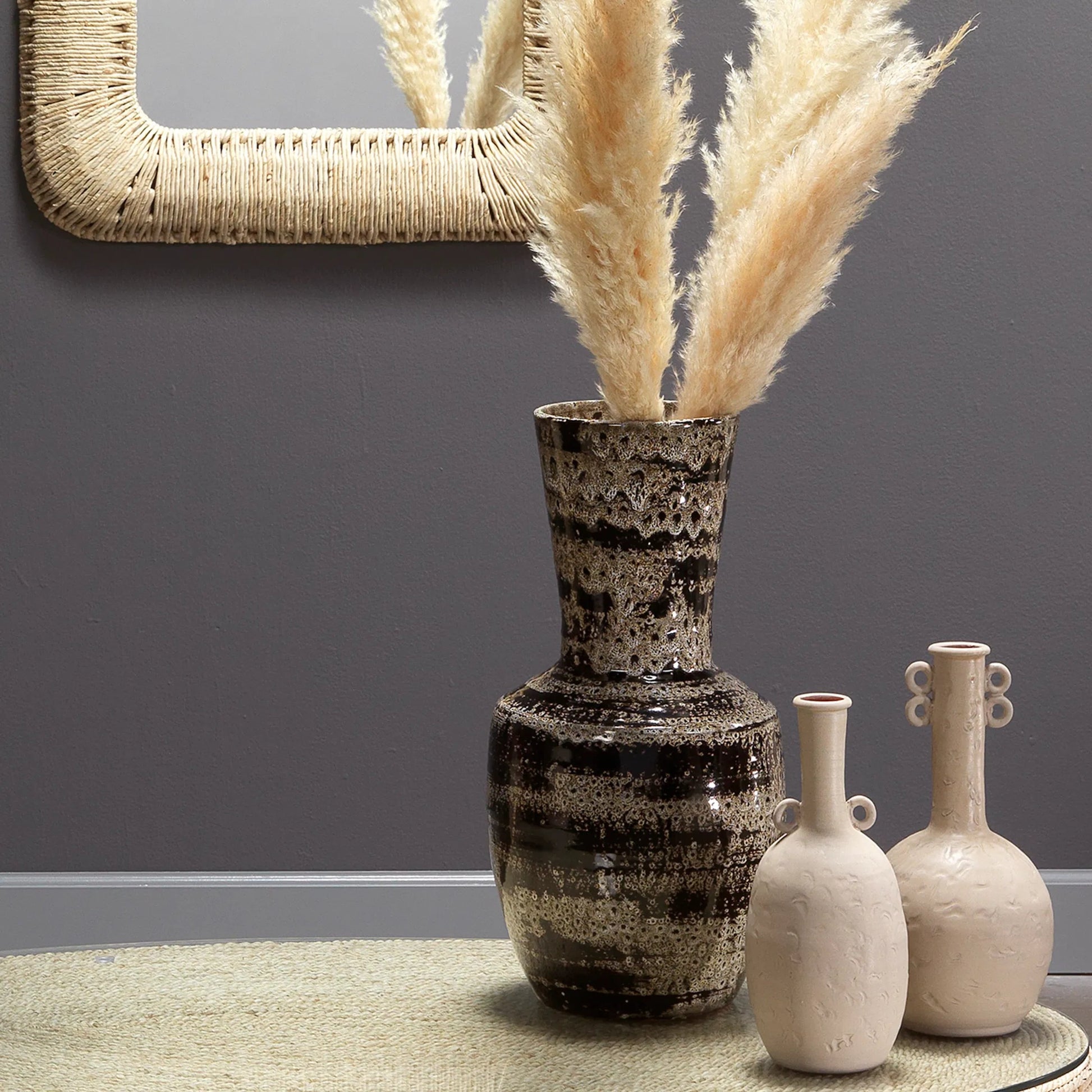 Jones Vase by Jamie Young in beige, black. Made from ceramic in a eclectic & global style.