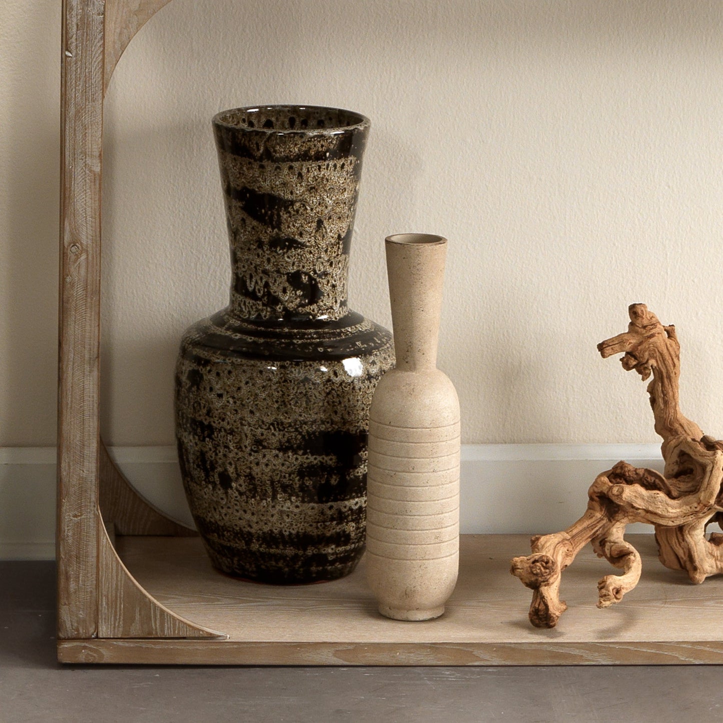 005 SI-1719679 | Lifestyle | Jones Vase by Jamie Young in beige, black. Made from ceramic in a eclectic & global style.