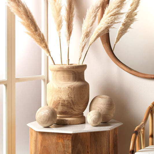 Laguna Wooden Vase by Jamie Young in natural wood. Made from wood in a transitional style.