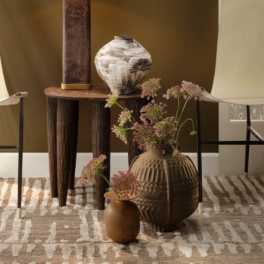 Legend Vessel by Jamie Young in brown and matte. Made from porcelain in a rustic style.