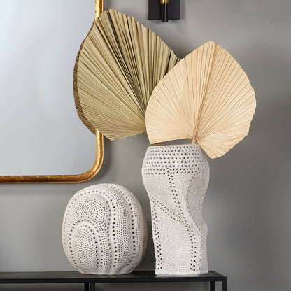 Lunar Sphere by Jamie Young in matte white. Made from porcelain in a coastal style.