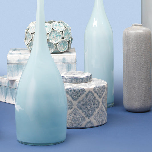 Oran Canisters by Jamie Young in blue, white ceramic. Made from ceramic in a cottage & farmhouse style.