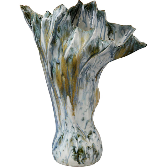Orca Vase by The Livingston Collection in blue and reactive blue glaze. Made from ceramic in a unique style.