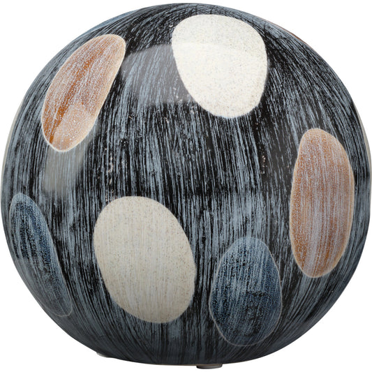 Painted Sphere by Jamie Young in cream, white, black. Made from ceramic in a modern style.