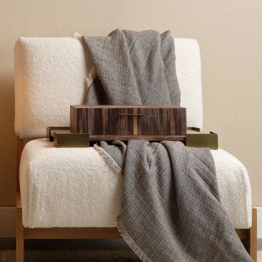 Palm Marquetry Box by Jamie Young. Made from straw, mdf, chambray, iron, suede in a modern style.