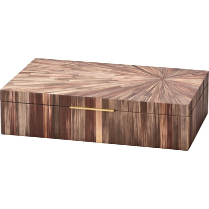 Palm Marquetry Box by Jamie Young. Made from straw, mdf, chambray, iron, suede in a modern style.