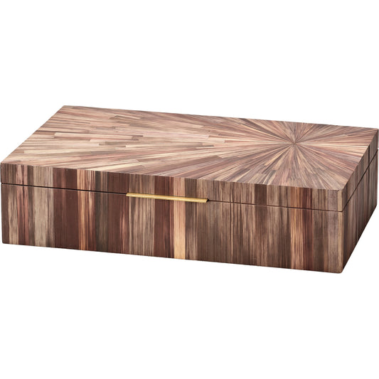 Palm Marquetry Box by Jamie Young. Made from straw, mdf, chambray, iron, suede in a modern style.