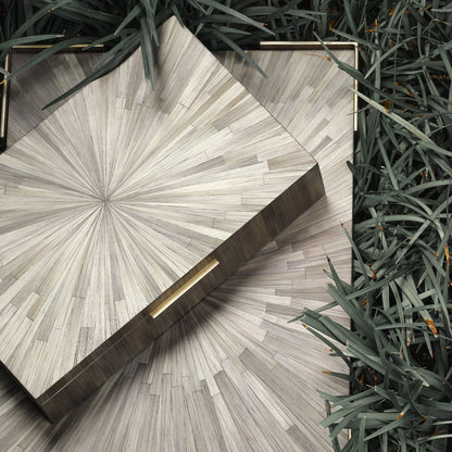 Palm Marquetry Box by Jamie Young. Made from straw, mdf, chambray, iron, suede in a modern style.