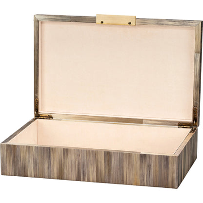 Palm Marquetry Box by Jamie Young. Made from straw, mdf, chambray, iron, suede in a modern style.