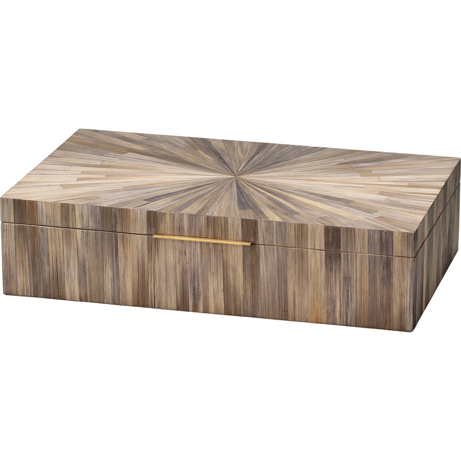 Palm Marquetry Box by Jamie Young. Made from straw, mdf, chambray, iron, suede in a modern style.