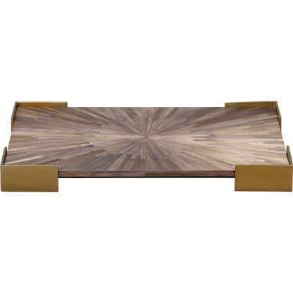 Palm Marquetry Tray by Jamie Young. Made from straw, mdf, suede, metal: iron in a modern style.