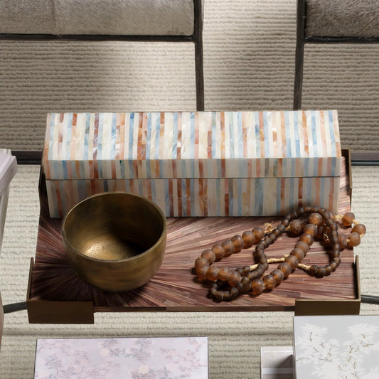 Roosevelt Box by Jamie Young. Made from mother of pearl, acrylic, mdf in a unique style.
