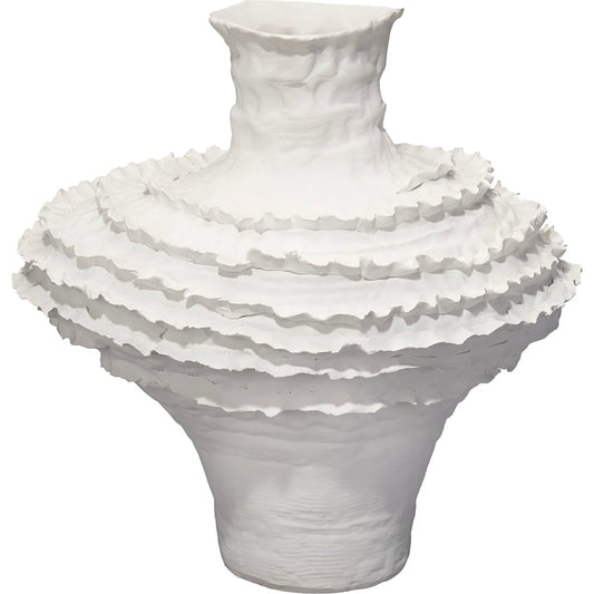 Ruffle Vase by Jamie Young in white and matte. Made from ceramic in a unique style.