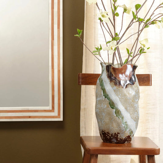 Sandcastle Vase by Jamie Young in natural and green, cream, tan. Made from ceramic in a eclectic & global style.