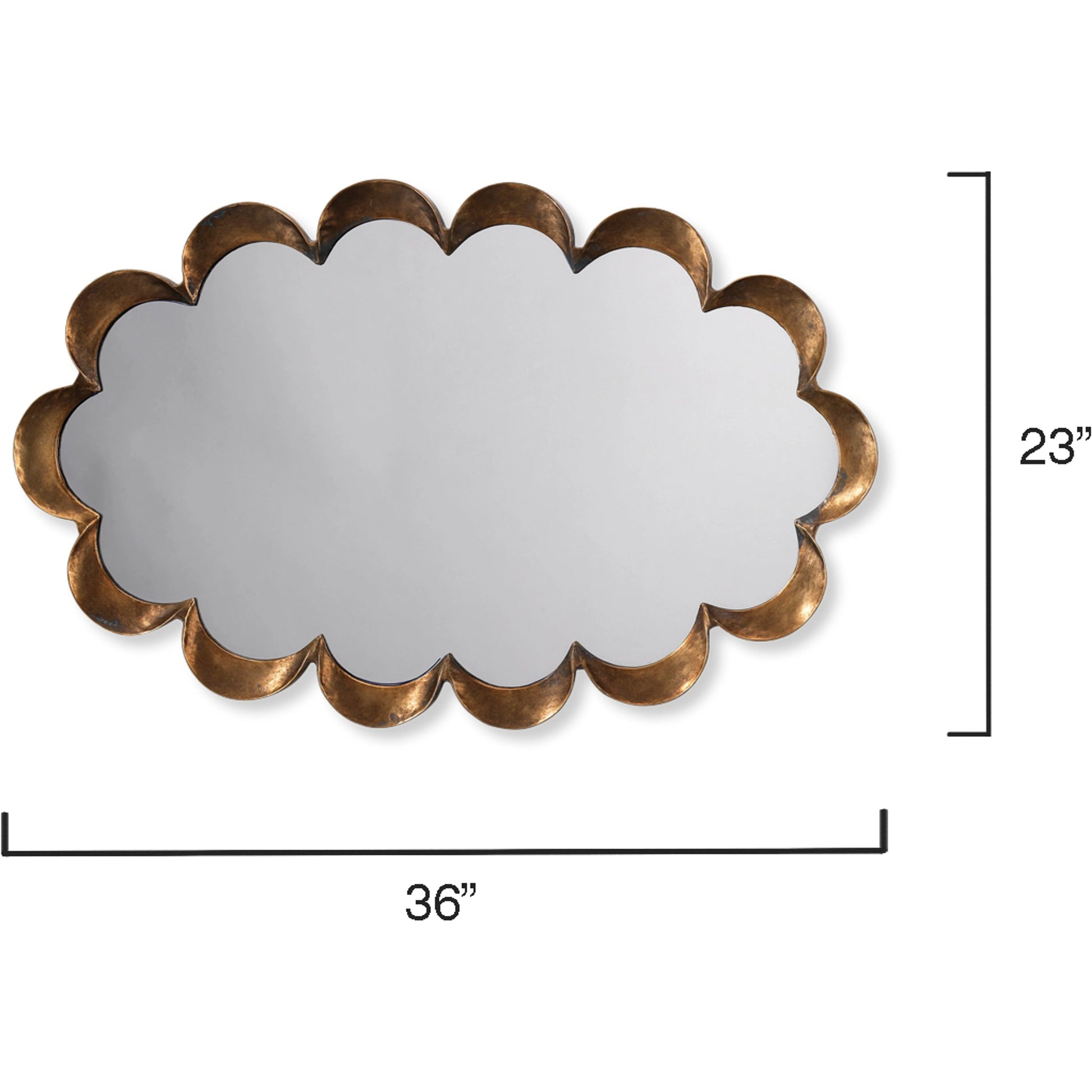 Scalloped Mirror by Jamie Young in antique brass. Made from metal in a transitional style.
