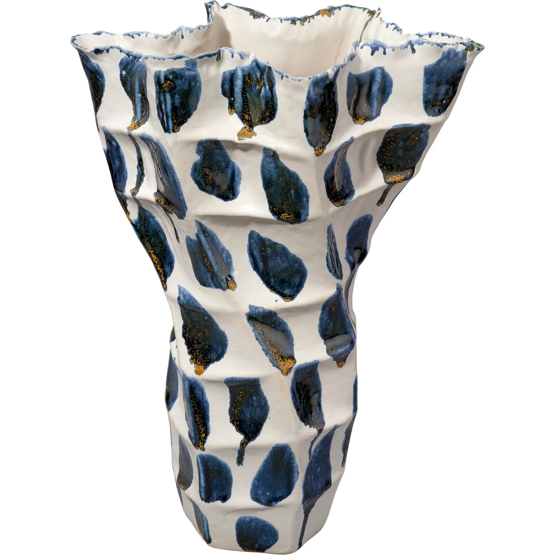 Seurat Vase by Jamie Young in blue and reactive blue glaze spotted. Made from ceramic in a eclectic & global style.