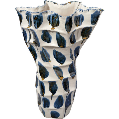 Seurat Vase by Jamie Young in blue and reactive blue glaze spotted. Made from ceramic in a eclectic & global style.