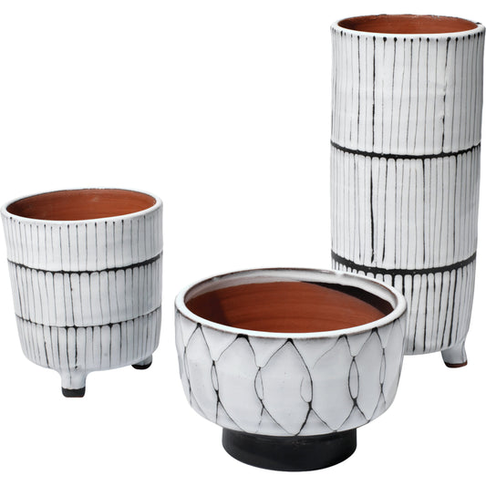 Striae Vessels by Jamie Young in cream, dark gray. Made from ceramic in a modern style.