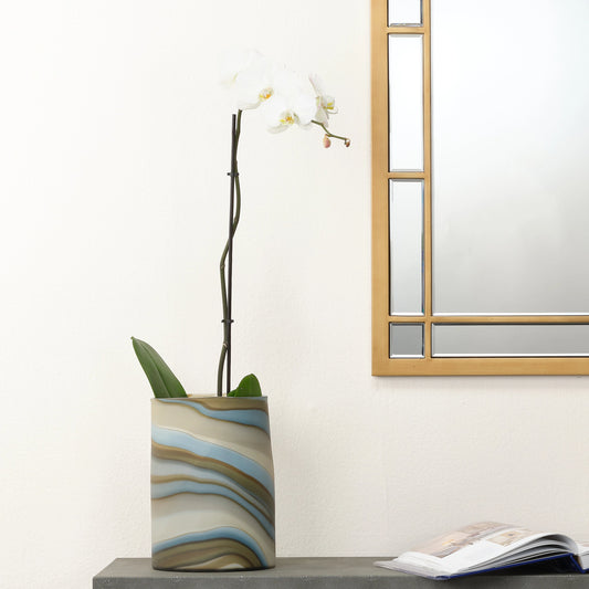 Terrene Vase by Jamie Young in gray swirl glass. Made from glass in a eclectic & global style.