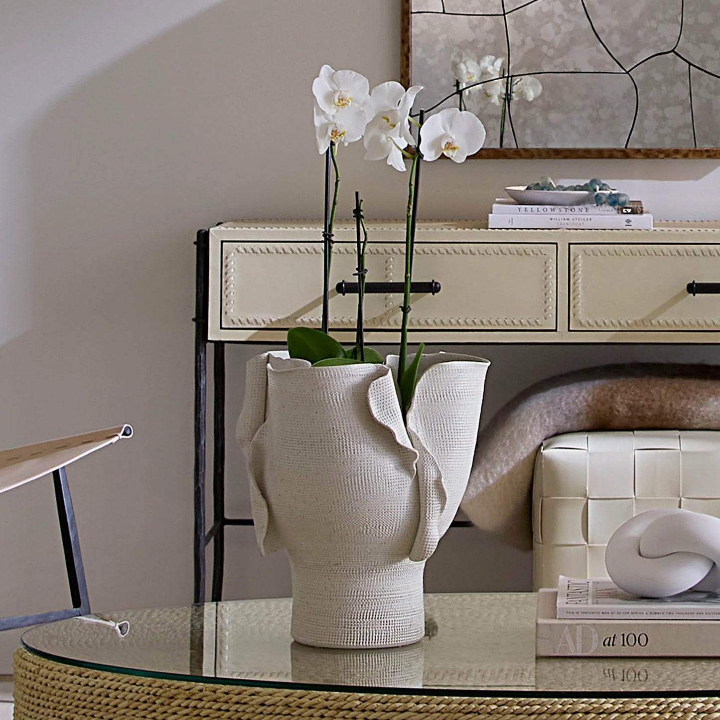 003 SI-2320419 | Lifestyle | Torn Wide Vessel by Jamie Young in white and matte white porcelain. Made from porcelain in a modern style.
