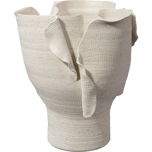 Torn Wide Vessel by The Livingston Collection in white and matte white porcelain. Made from porcelain in a unique style.