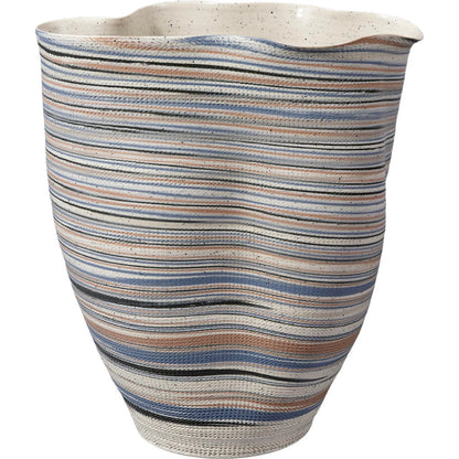 Undulation Vase by Jamie Young in blue and matte, textured white, blue. Made from porcelain in a eclectic & global style.