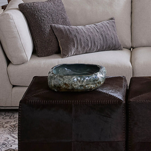 Unearthed Round Bowl by Jamie Young in grey and reactive grey glaze. Made from ceramic in a eclectic & global style.