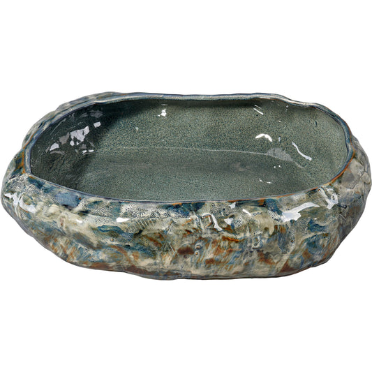 Unearthed Round Bowl by The Livingston Collection in grey and reactive grey glaze. Made from ceramic in a unique style.