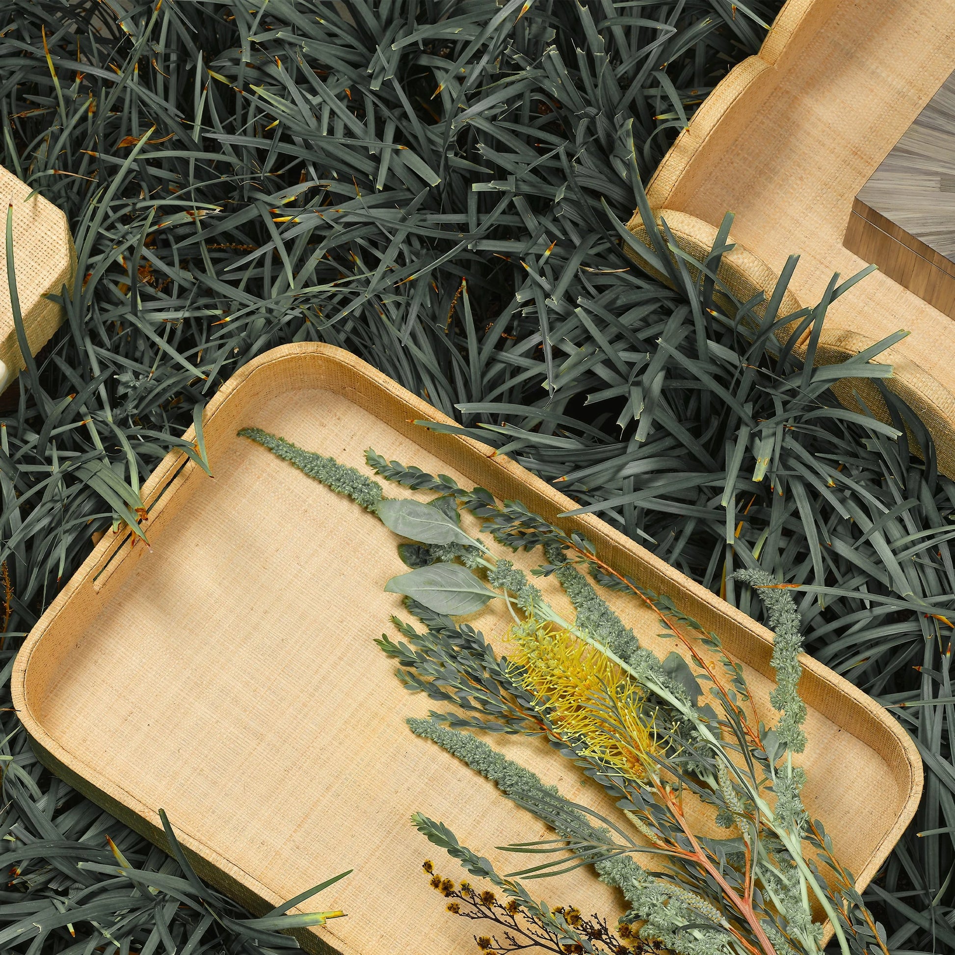 Utopia Footed Tray by Jamie Young. Made from raffia in a cottage & farmhouse style.