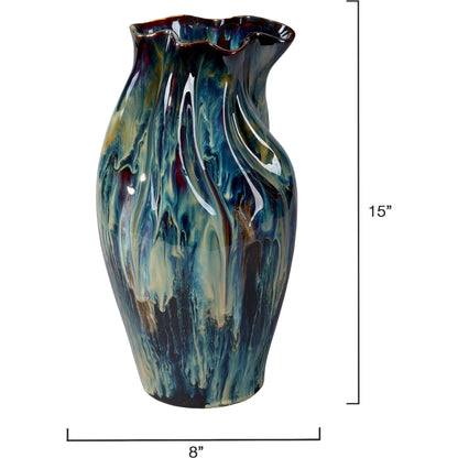 Whirl Vase III by Jamie Young in blue and reactive blue glaze. Made from ceramic in a eclectic & global style.
