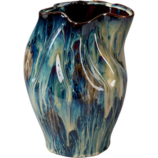 Whirl Vase by The Livingston Collection in blue and reactive blue glaze. Made from ceramic in a unique style.