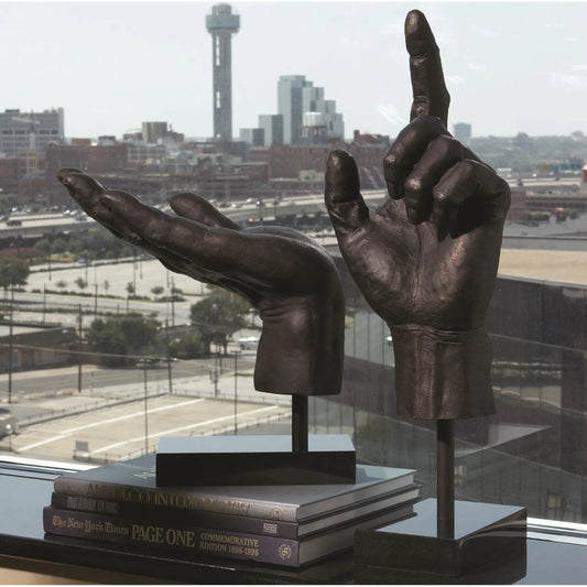 Open Hand Sculpture by Global Views in bronze. Made from cast iron in a eclectic & global style.