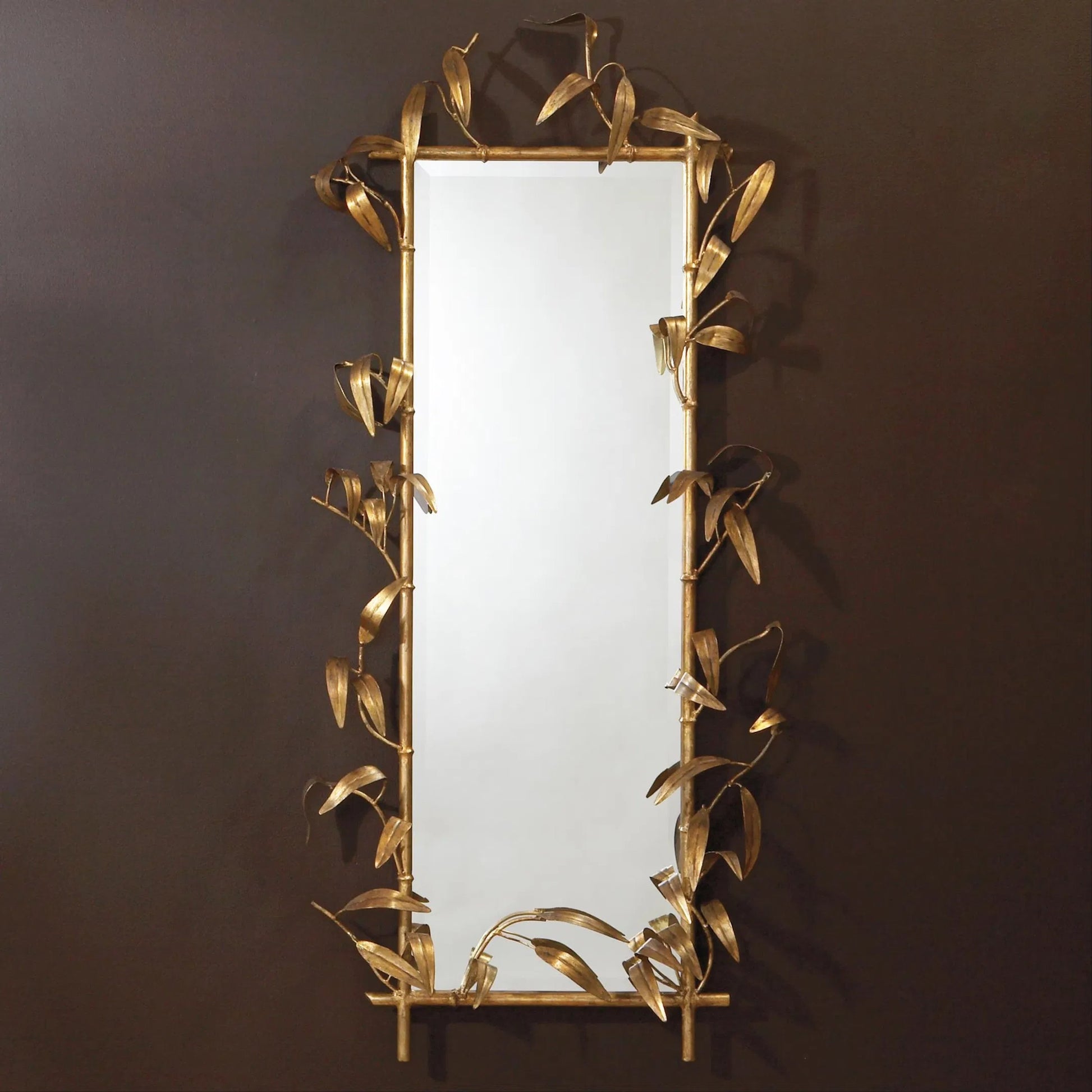 Bamboo Leaf Mirror by Global Views in antique gold. Made from mdf, mirror in a eclectic & global style.
