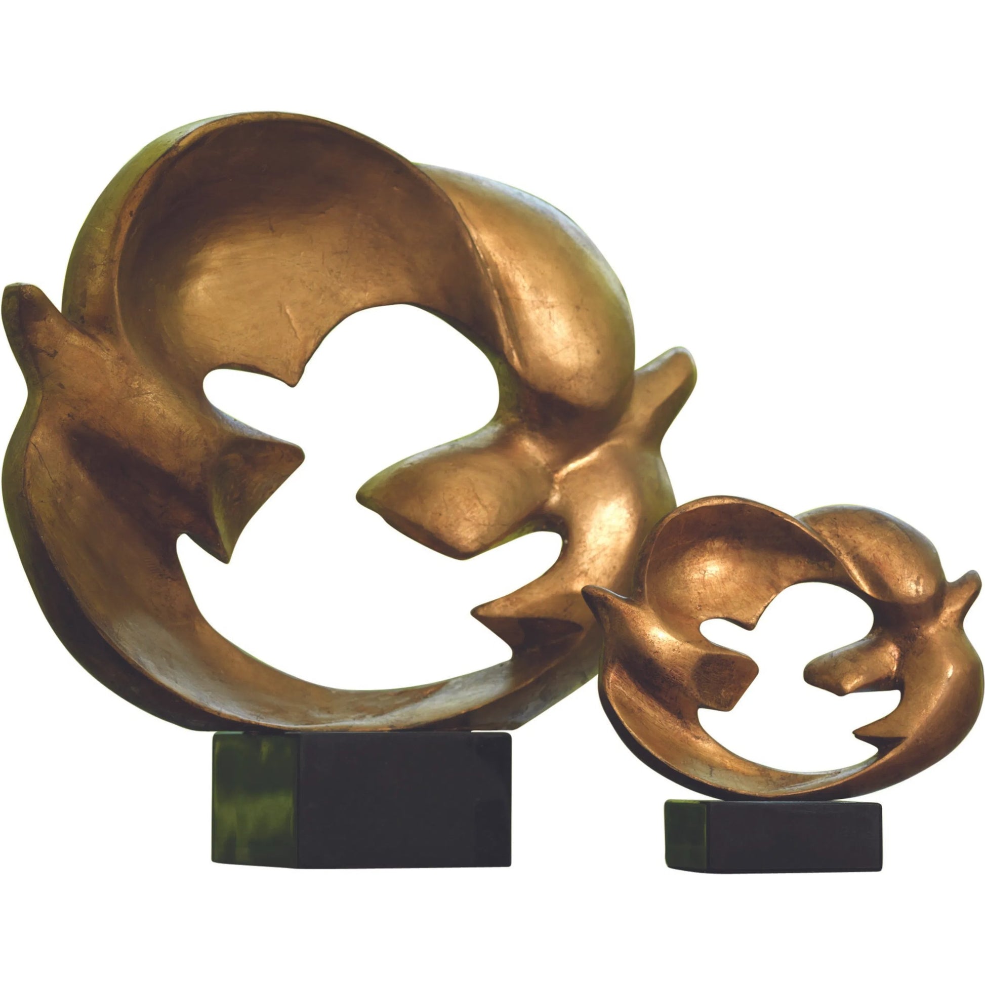 Doves of Peace Sculpture by Global Views in gold. Made from cast iron, granite in a transitional style.