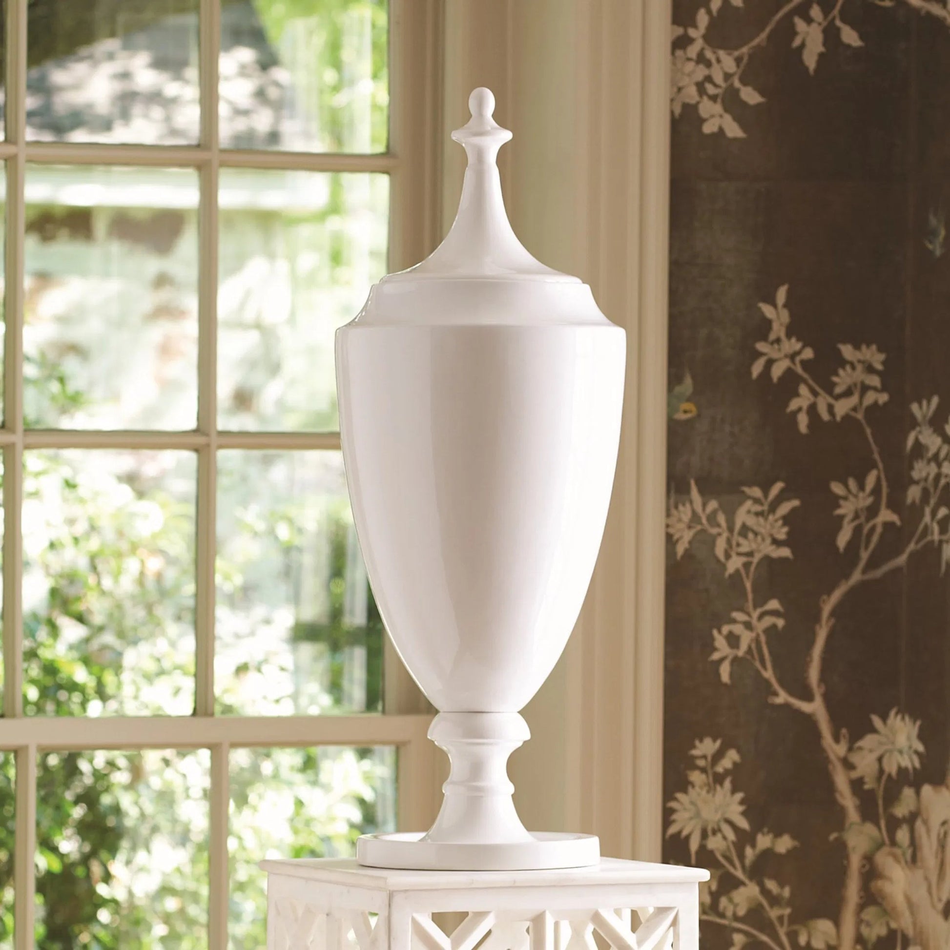 Grande Urn with Lid by Global Views. Made from ceramic in a transitional style.