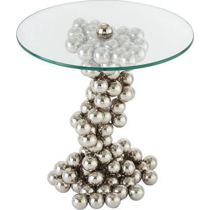 Sphere Table by Global Views in nickel. Made from steel, tempered glass in a modern style.